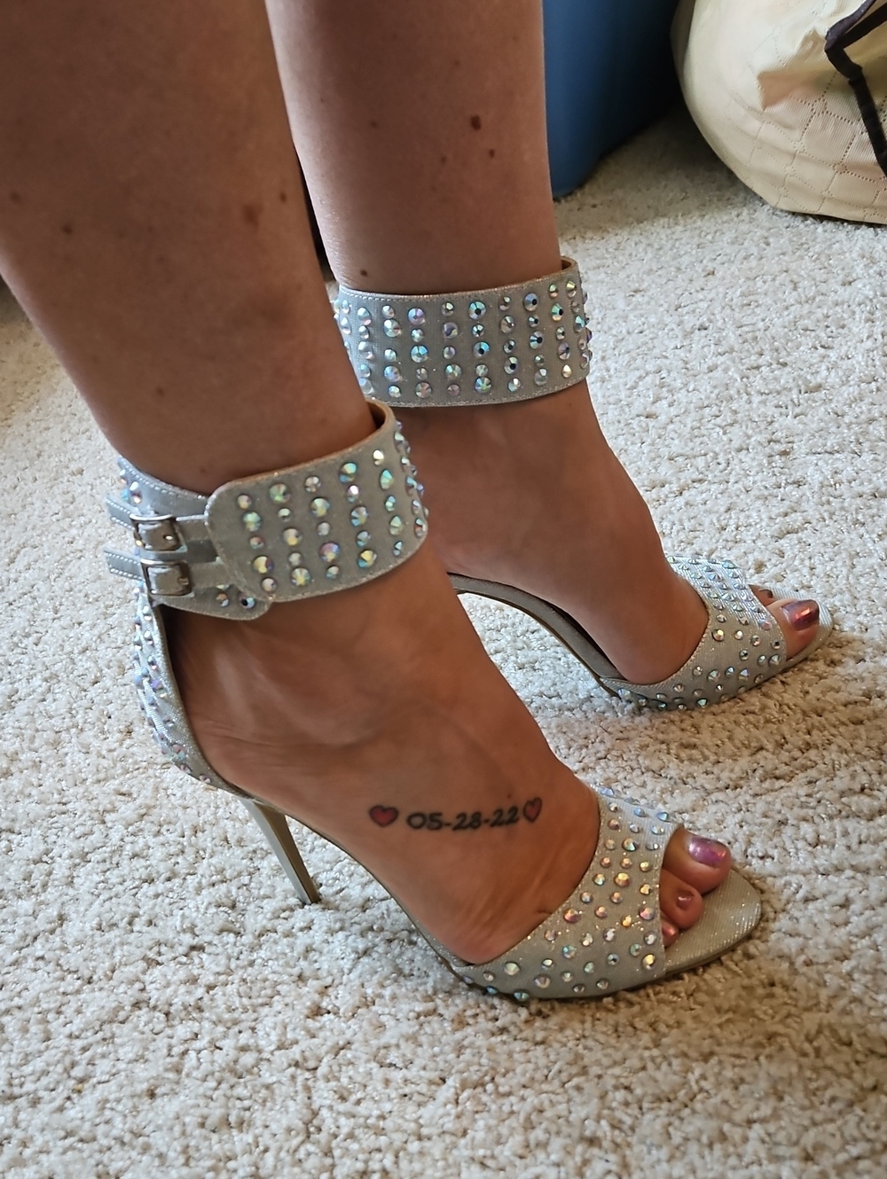 Chinese Laundry Silver Rhinestone Ankle-Strap Heels